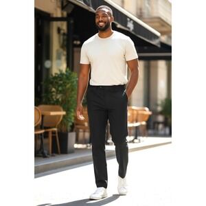 (F-174)Banana Republic Slim Stretch Dress Pants Men 38x30 Black NWT Flat Front